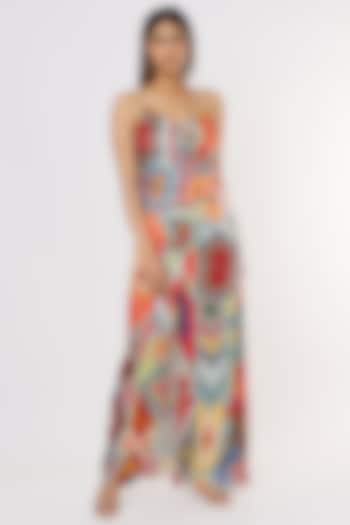 Multi- Colored Satin Printed Maxi Dress by Saaksha & Kinni