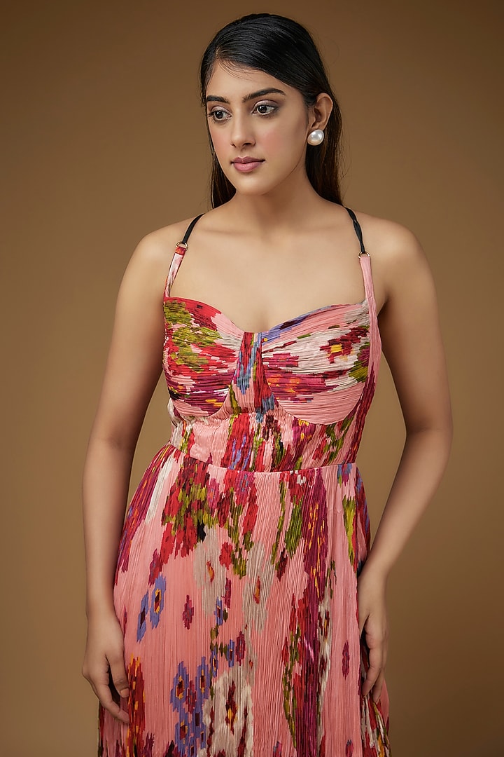 Peach Chiffon Floral Printed Maxi Vacation Dress by Saaksha & Kinni at Pernia's Pop Up Shop