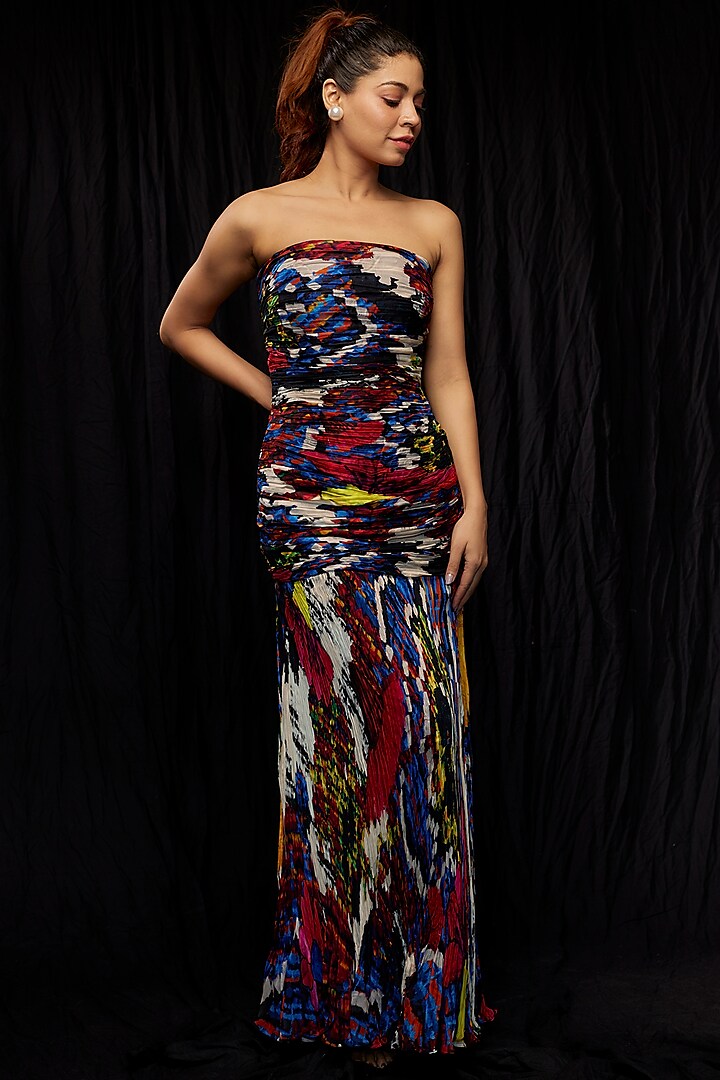Multi-Colored Chiffon Printed Gown by Saaksha & Kinni
