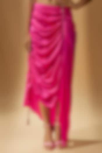 Pink Pure Silk Draped Skirt by Saaksha & Kinni at Pernia's Pop Up Shop
