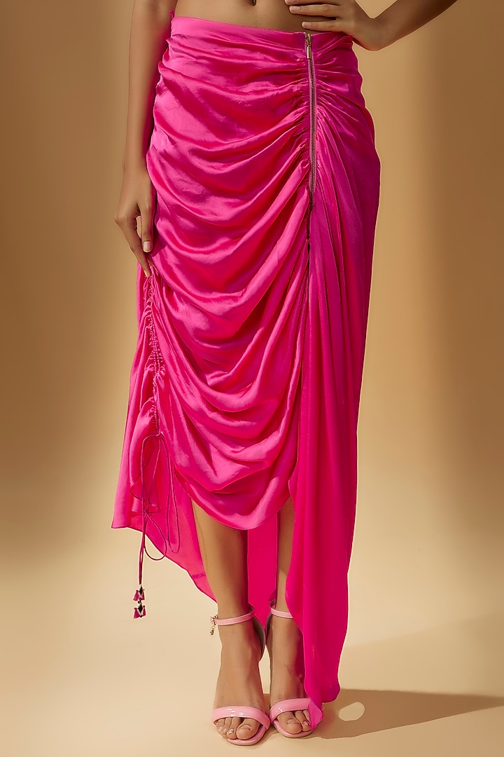 Pink Pure Silk Draped Skirt by Saaksha & Kinni at Pernia's Pop Up Shop