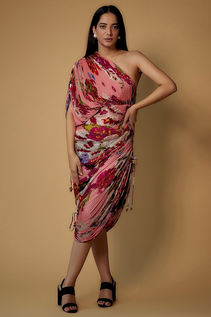 Peach Cotton Silk Abstract Printed Saree Dress by Saaksha & Kinni