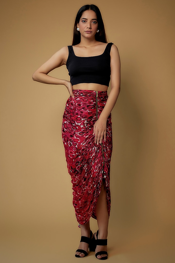 Pink Cotton Silk Printed Skirt by Saaksha & Kinni at Pernia's Pop Up Shop