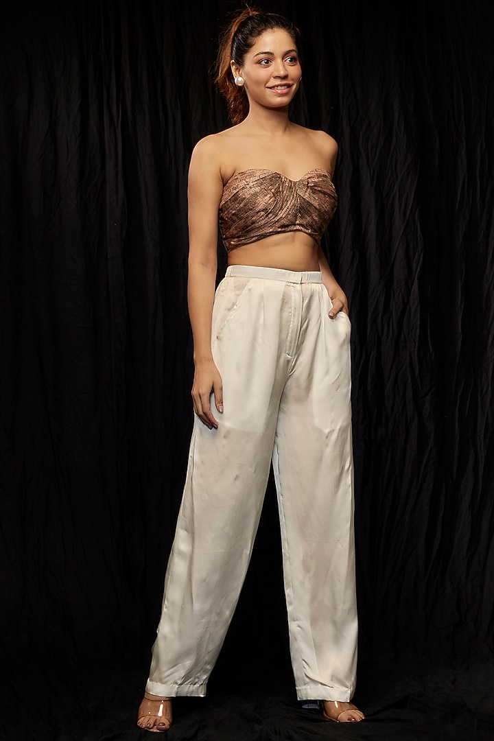 White Pure Silk Trousers by Saaksha & Kinni at Pernia's Pop Up Shop