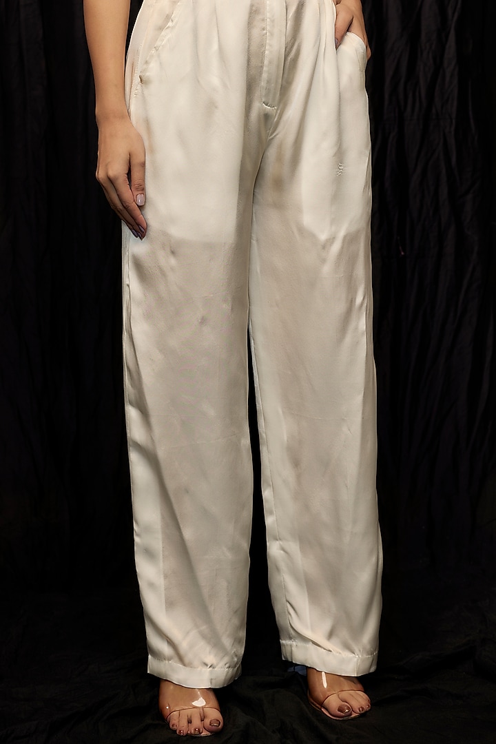 White Pure Silk Trousers by Saaksha & Kinni