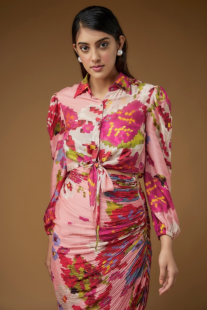 Peach Cotton Silk Floral Printed Skirt Set by Saaksha & Kinni at Pernia's Pop Up Shop