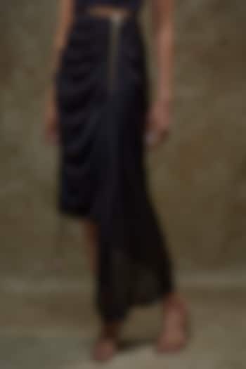Black Silk Asymmetrical Draped Skirt by Saaksha & Kinni