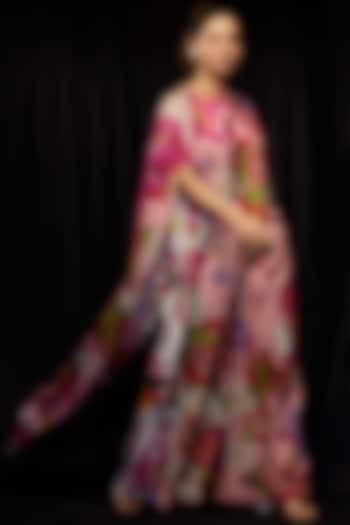 Pink Pure Silk Satin Floral Printed Cape by Saaksha & Kinni at Pernia's Pop Up Shop