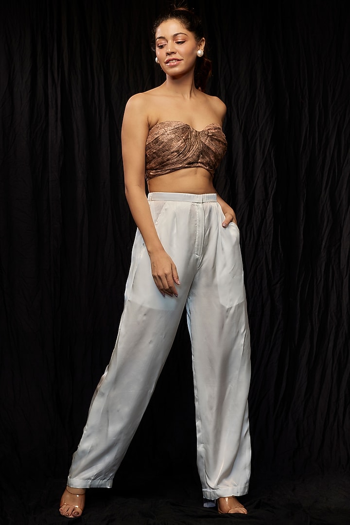 Beige Chiffon Printed Bustier by Saaksha & Kinni at Pernia's Pop Up Shop