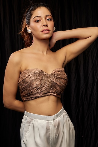 Beige Chiffon Printed Bustier by Saaksha & Kinni