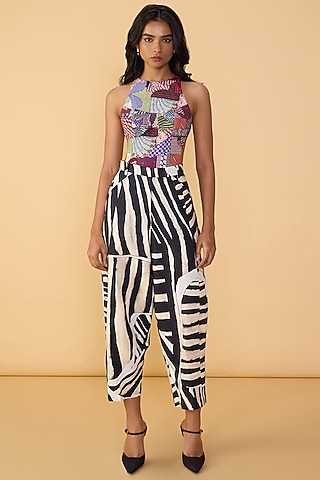 Multi-Colored Lycra Abstract Bird Printed Co-Ord Set by Saaksha & Kinni