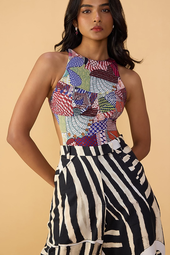 Multi-Colored Lycra Abstract Bird Printed Co-Ord Set by Saaksha & Kinni at Pernia's Pop Up Shop