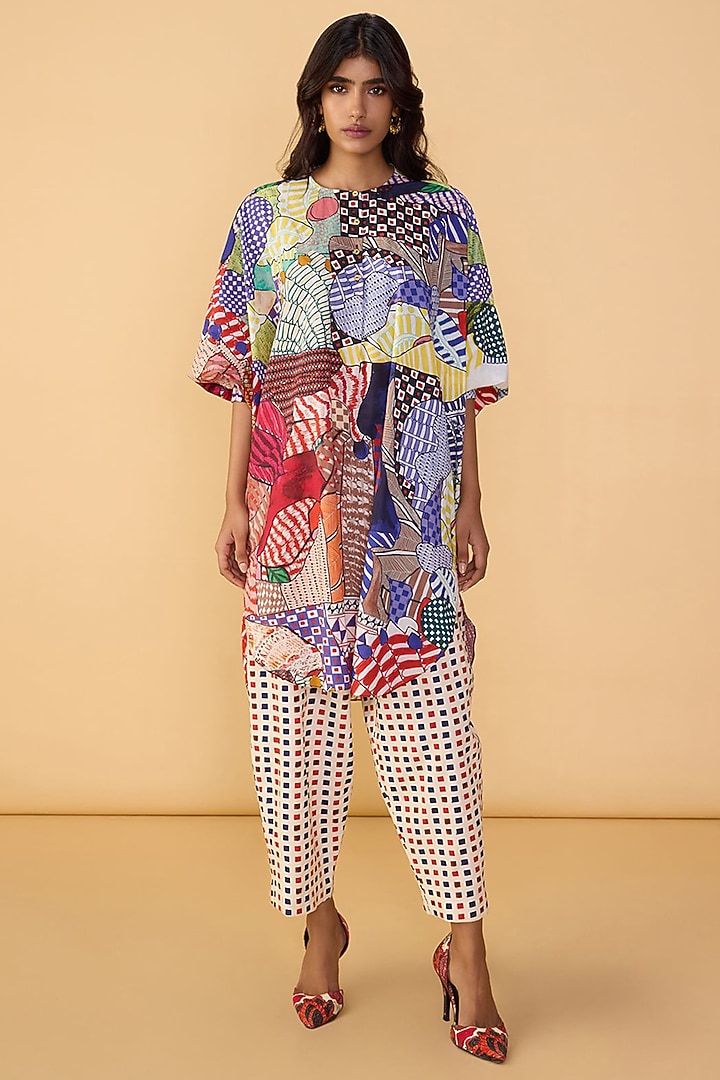 Multi-Colored Cambric Abstract Bird Printed Tunic Set by Saaksha & Kinni at Pernia's Pop Up Shop