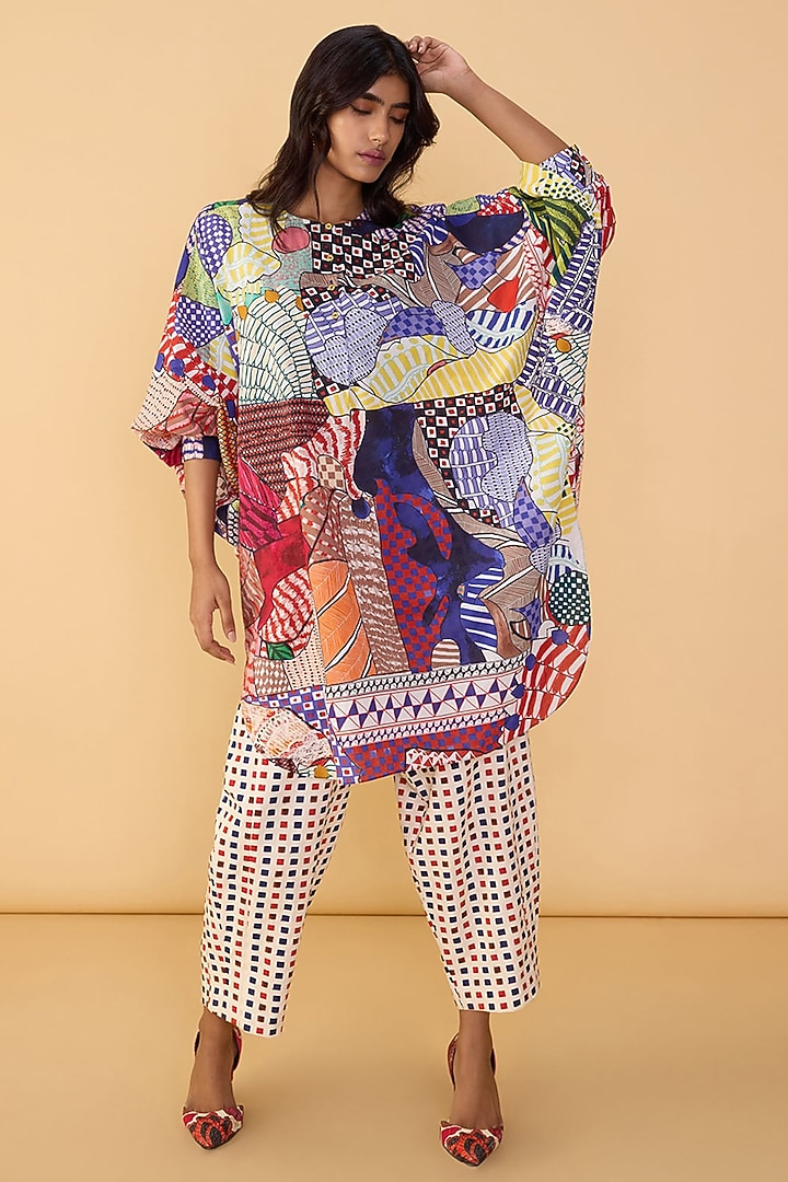 Multi-Colored Cambric Abstract Bird Printed Tunic Set by Saaksha & Kinni at Pernia's Pop Up Shop