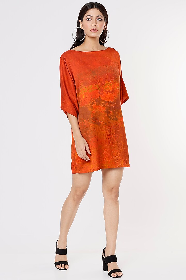Rust Orange Printed Dress by Saaksha & Kinni