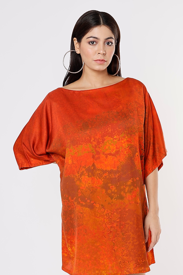 Rust Orange Printed Summer Dress by Saaksha & Kinni at Pernia's Pop Up Shop