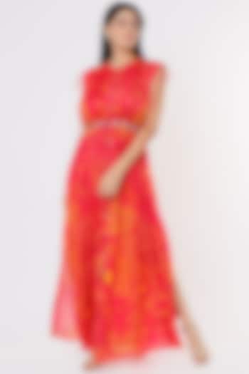 Bright Red Chiffon Maxi Vacation Dress by Saaksha & Kinni at Pernia's Pop Up Shop