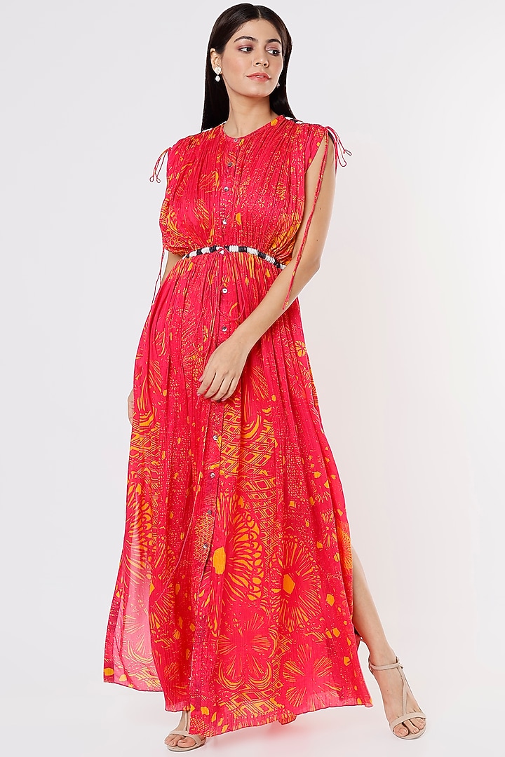 Bright Red Chiffon Maxi Vacation Dress by Saaksha & Kinni at Pernia's Pop Up Shop