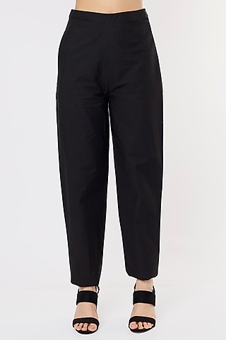 Black Cotton Poplin Trousers by Saaksha & Kinni
