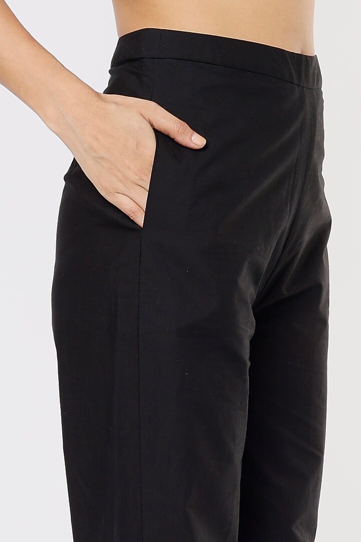 Black Cotton Poplin Trousers by Saaksha & Kinni at Pernia's Pop Up Shop