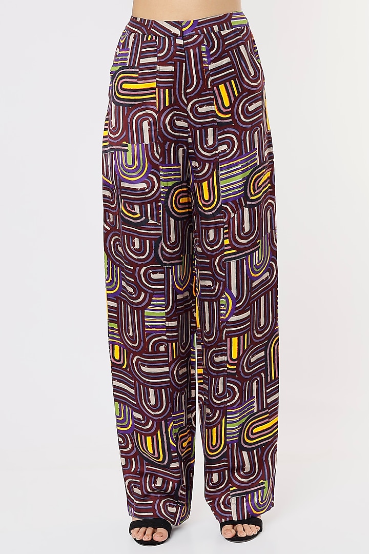 Purple Abstract Printed Trousers by Saaksha & Kinni