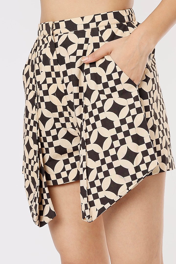 Black & Beige Printed Shorts by Saaksha & Kinni at Pernia's Pop Up Shop