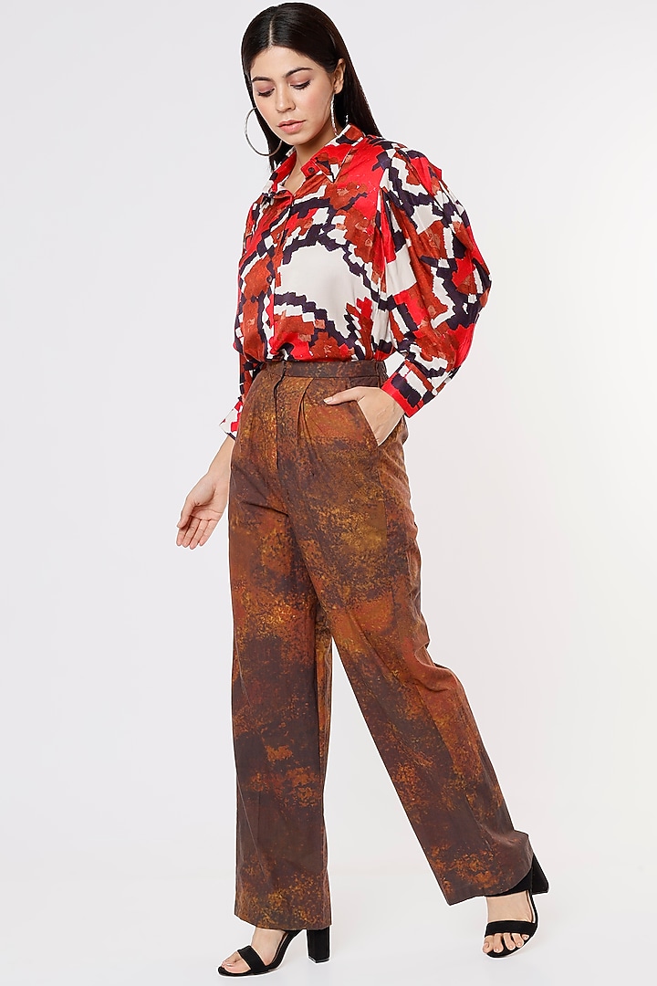 Brown Satin Trousers by Saaksha & Kinni at Pernia's Pop Up Shop