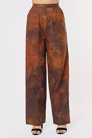 Brown Satin Trousers by Saaksha & Kinni
