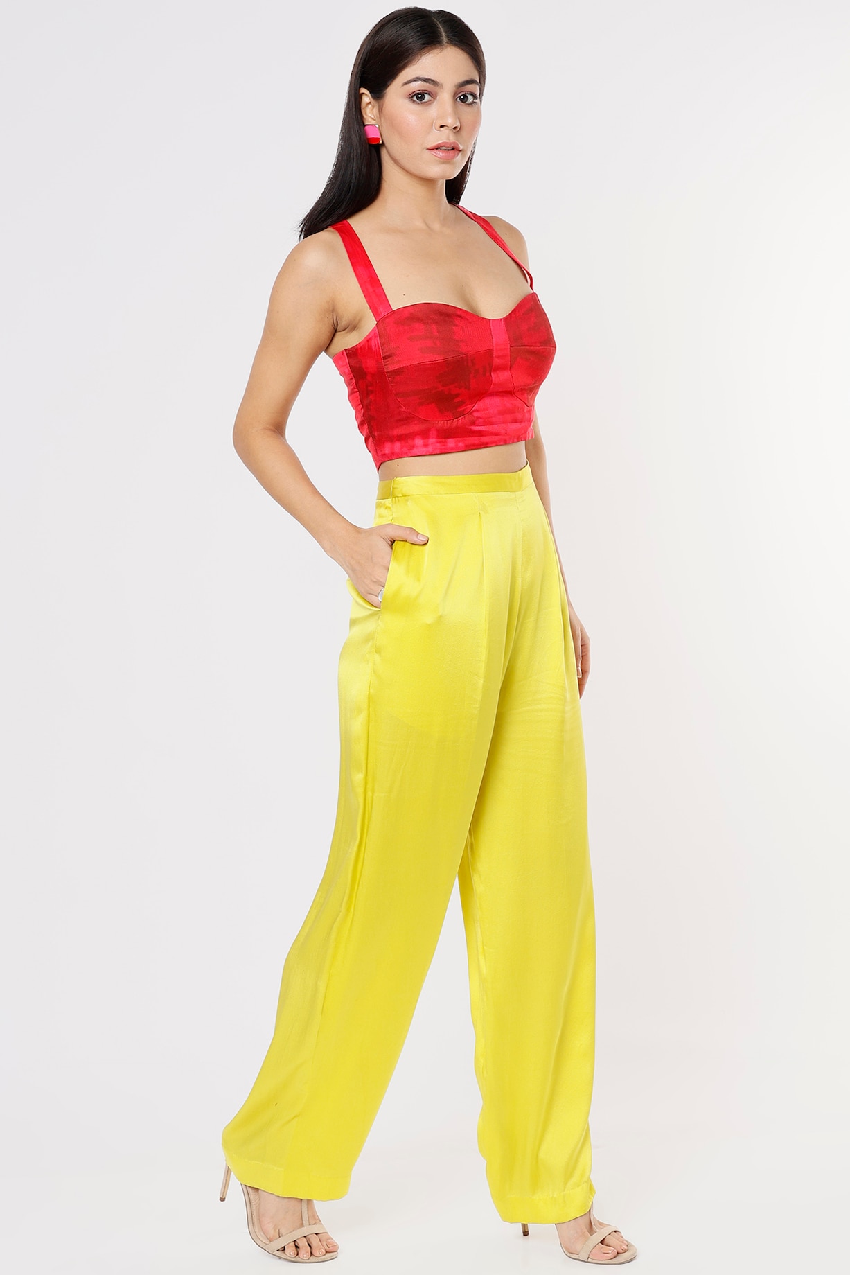 Citron Satin Wide Leg Trouser