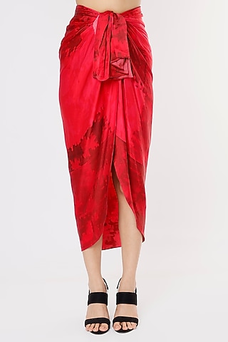 Cherry Printed Asymmetrical Wrap Skirt by Saaksha & Kinni