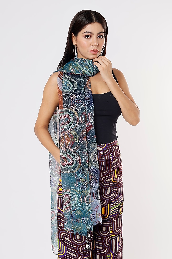 Blue Printed Dupatta by Saaksha & Kinni at Pernia's Pop Up Shop