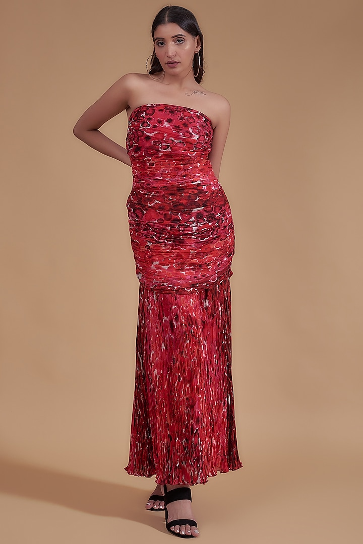 Red Chiffon Printed Dress by Saaksha & Kinni