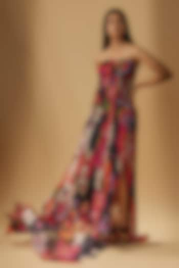 Multi-Colored Chiffon Printed Trail Gown by Saaksha & Kinni at Pernia's Pop Up Shop