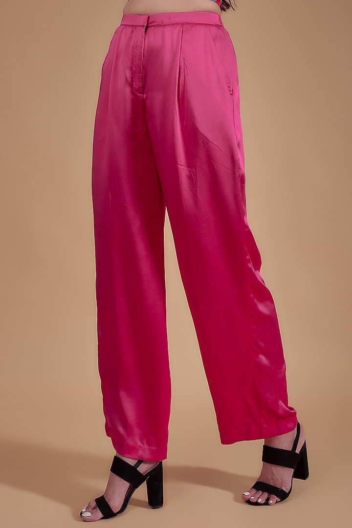 Pink Pure Silk Trousers by Saaksha & Kinni