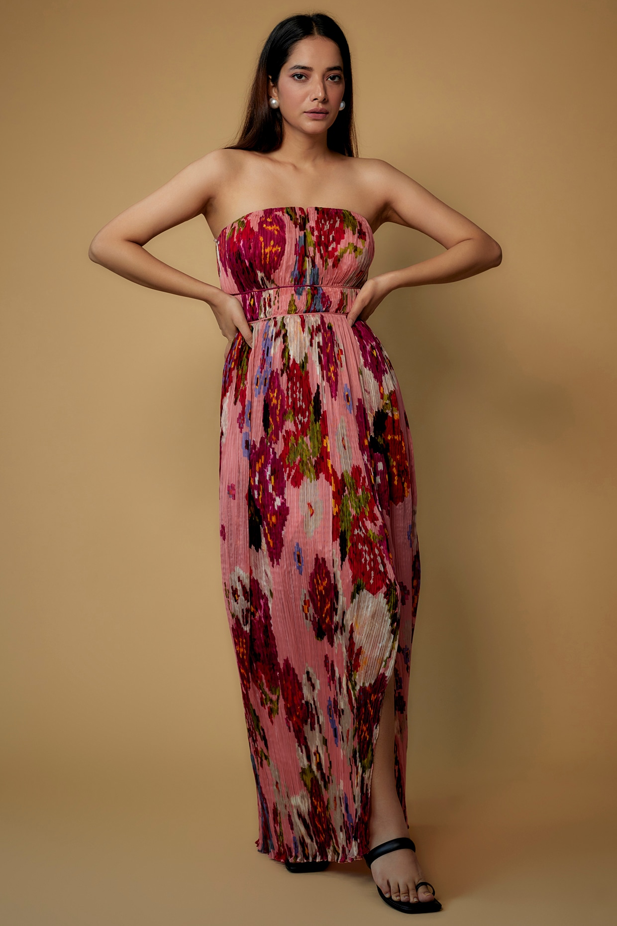 Maroon Chiffon Gown With Ajrakh Print Long Top | Shreeman