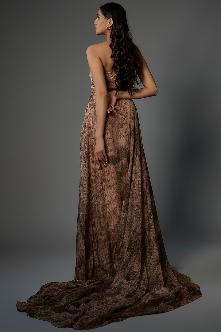 Brown Chiffon Embroidered Cocktail Dress by Saaksha & Kinni at Pernia's Pop Up Shop