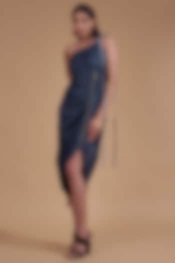 Blue Denim One-Shoulder Dress by Saaksha & Kinni