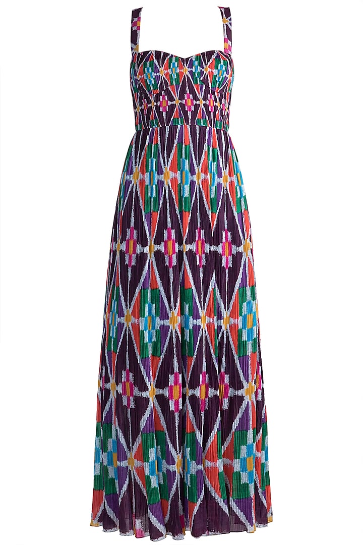 Purple Digital Printed Maxi Dress by Saaksha & Kinni
