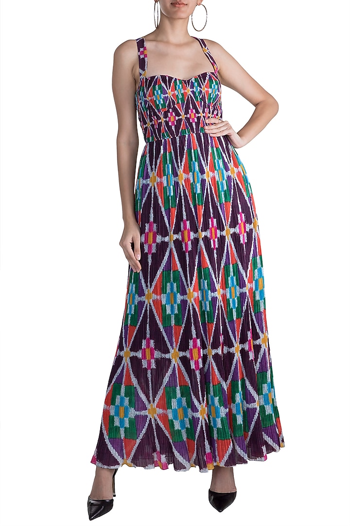 Purple Digital Printed Maxi Vacation Dress by Saaksha & Kinni at Pernia's Pop Up Shop