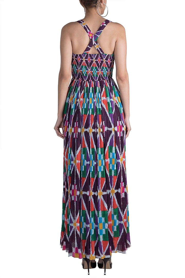 Purple Digital Printed Maxi Vacation Dress by Saaksha & Kinni at Pernia's Pop Up Shop