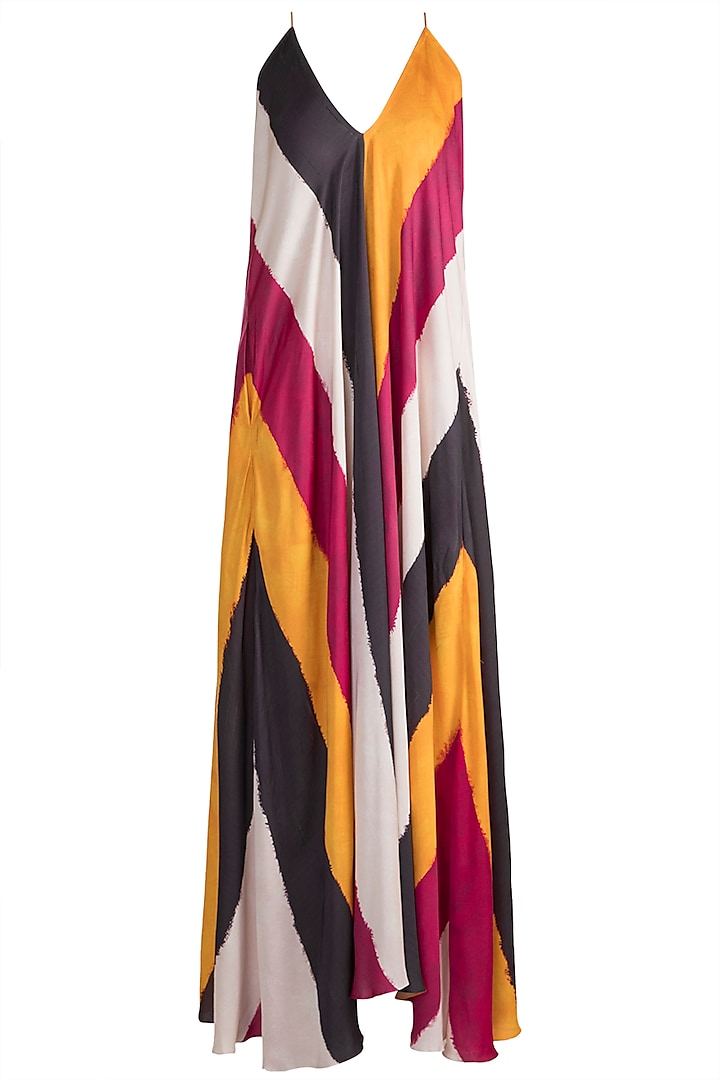 Fuchsia Digital Printed Asymmetrical Maxi Dress Design by Saaksha ...