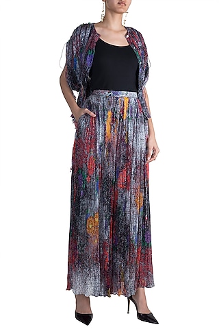 Grey Digital Printed Palazzo Pants by Saaksha & Kinni