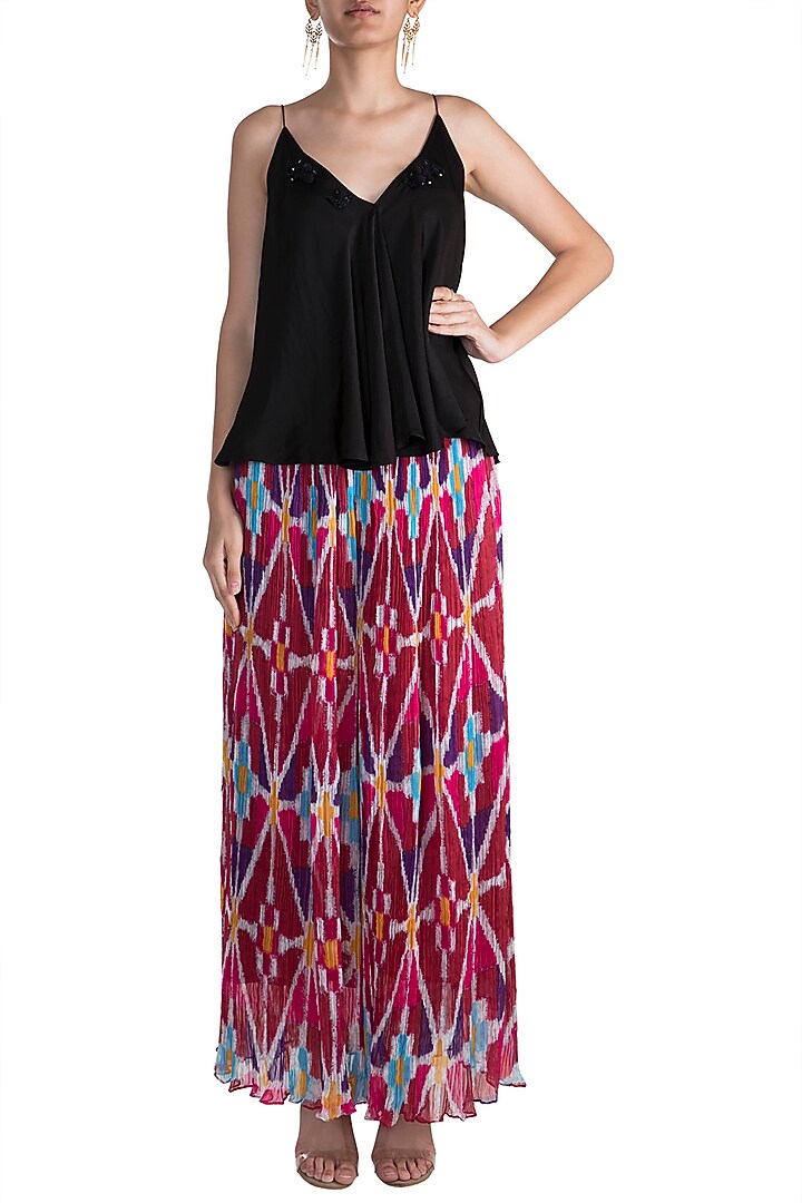 Blush Pink Ikat Printed Palazzo Pants by Saaksha & Kinni at Pernia's Pop Up Shop