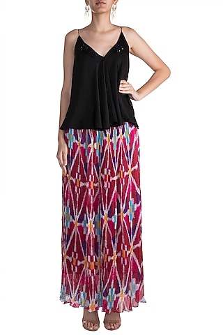 Blush Pink Ikat Printed Palazzo Pants by Saaksha & Kinni