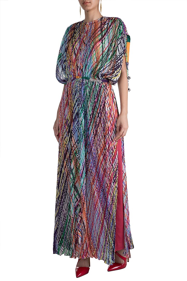 Blush Pink Leheriya Printed Kaftan by Saaksha & Kinni at Pernia's Pop Up Shop