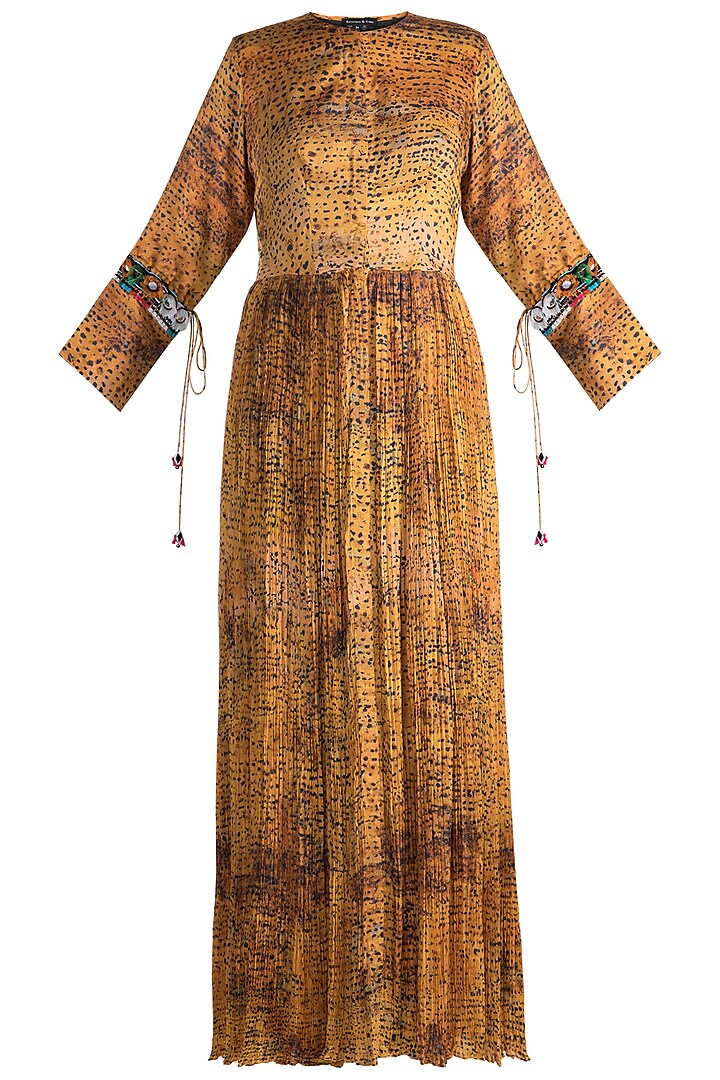 Mustard Yellow Printed & Embroidered Kurta Dress by Saaksha & Kinni
