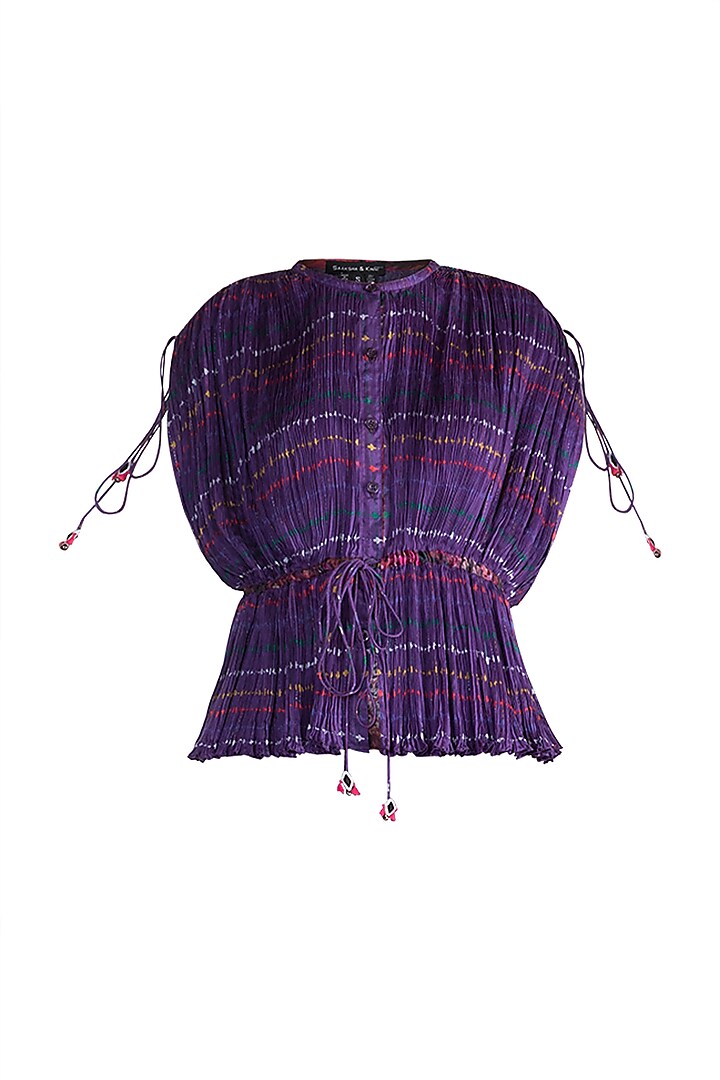 Purple Embroidered & Printed Kaftan Blouse by Saaksha & Kinni