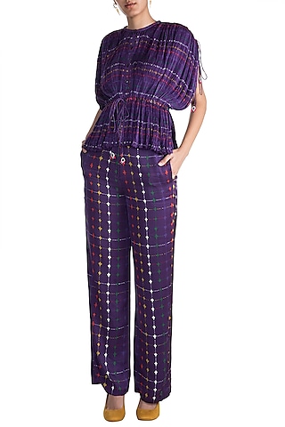Purple Embroidered & Printed Kaftan Blouse by Saaksha & Kinni