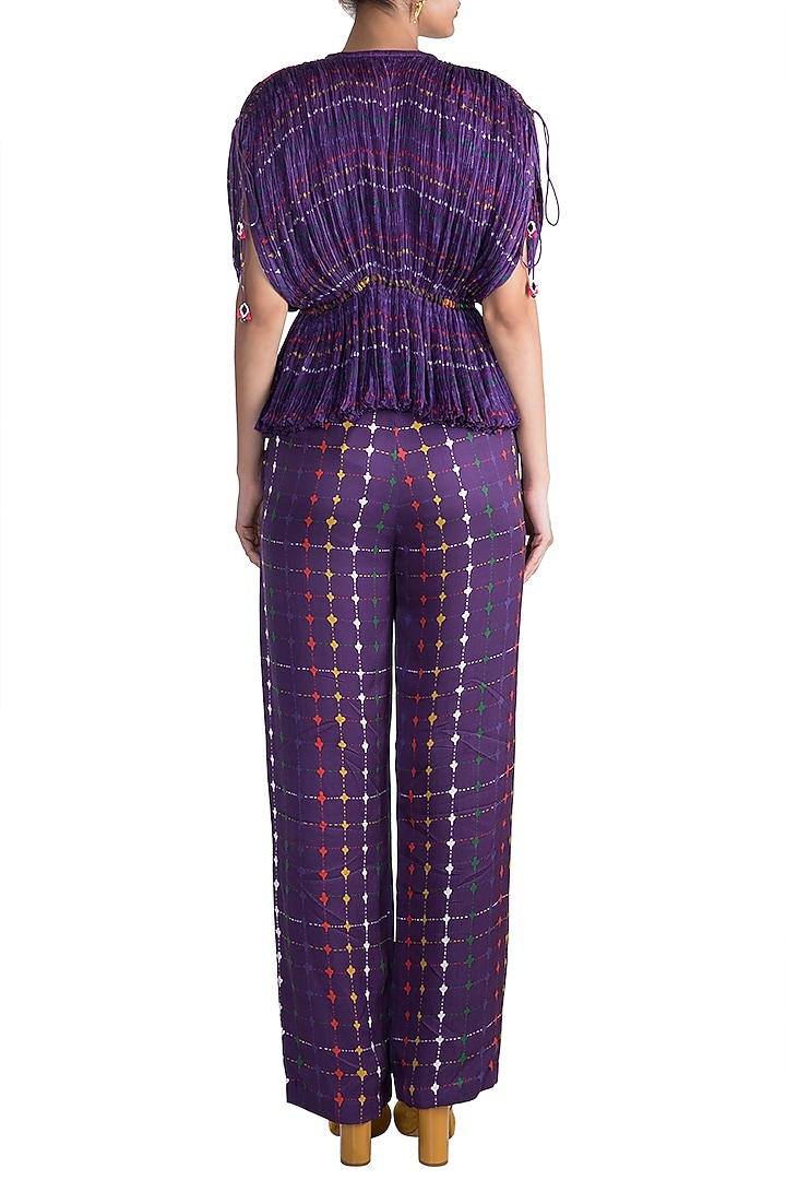 Purple Embroidered & Printed Kaftan Blouse by Saaksha & Kinni at Pernia's Pop Up Shop