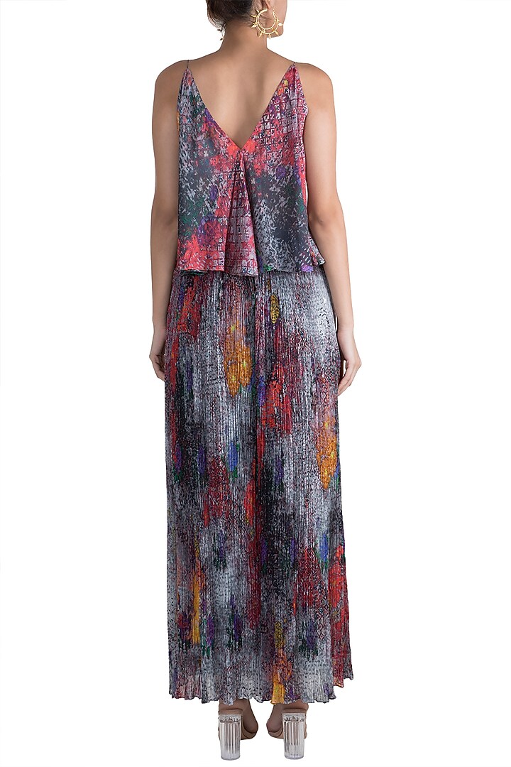 Grey Printed & Embroidered Spaghetti Strap Blouse by Saaksha & Kinni at Pernia's Pop Up Shop
